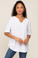 White Oversized V-Neck Cuffed Short Sleeve Maternity Tee