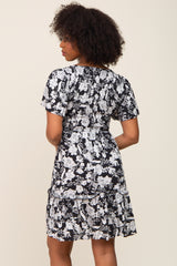 Black Floral Smocked Gathered Tier Dress