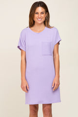 Lavender Ribbed Front Pocket Dolman Short Sleeve Maternity Dress