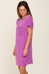 Violet Ribbed Front Pocket Dolman Short Sleeve Dress