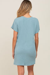 Mint Green Ribbed Front Pocket Dolman Short Sleeve Maternity Dress