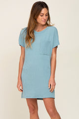 Mint Green Ribbed Front Pocket Dolman Short Sleeve Maternity Dress