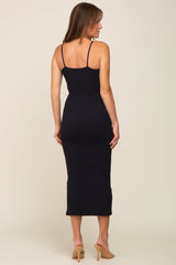 Black Ribbed Sleeveless Midi Dress