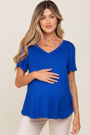 Blue V-Neck Maternity Tee