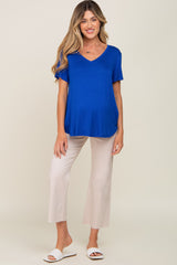 Blue V-Neck Maternity Tee