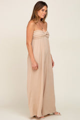 Taupe Strapless Front Twist Jumpsuit