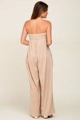 Taupe Strapless Front Twist Jumpsuit