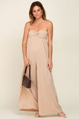 Taupe Strapless Front Twist Jumpsuit