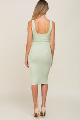 Mint Green Rib Knit Basic Sleeveless Maternity Dress