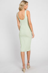 Mint Green Rib Knit Basic Sleeveless Dress