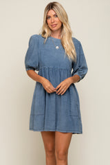 Blue Faded Denim Chambray Maternity Mini Dress