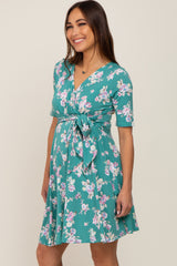 Jade Floral Wrap Front V-Neck Short Sleeve Maternity Dress