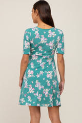 Jade Floral Wrap Front V-Neck Short Sleeve Maternity Dress