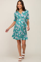 Jade Floral Wrap Front V-Neck Short Sleeve Maternity Dress