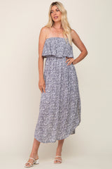 Grey Floral Strapless Hi-Lo Maternity Midi Dress