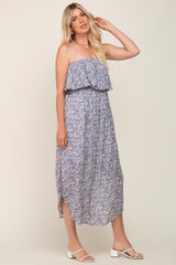 Grey Floral Strapless H-Lo Midi Dress