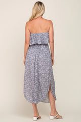 Grey Floral Strapless H-Lo Midi Dress