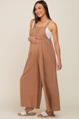 Mocha Maternity Wide Leg Jumpsuit