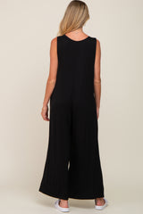 Black Deep V Sleeveless Wide Leg Maternity Jumpsuit