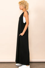 Black Deep V Sleeveless Wide Leg Jumpsuit