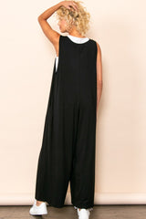 Black Deep V Sleeveless Wide Leg Jumpsuit