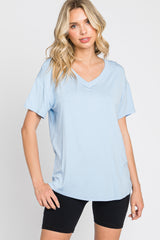 Light Blue V-Neck Basic Top