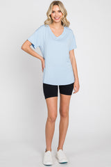 Light Blue V-Neck Basic Top