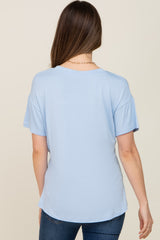 Light Blue V-Neck Basic Maternity Top