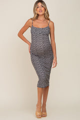 Black Printed Ribbed Sleeveless Maternity Midi Dress