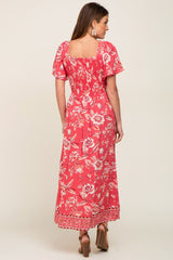 Magenta Floral Front Twist Maxi Dress