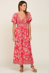 Magenta Floral Front Twist Maxi Dress