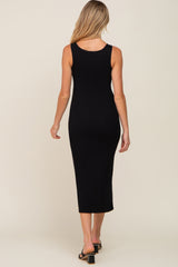 Black Ribbed Basic Maternity Maxi Dress