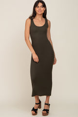 Olive Ribbed Basic Maxi Dress