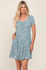 Green Floral Short Sleeve Maternity Dress