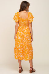 Yellow Floral Smocked Midi Dress