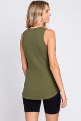 Dark Green Ribbed Basic Tank Top