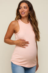 Peach Ribbed Basic Maternity Tank Top