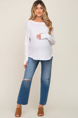 White Exposed Seam Long Sleeve Maternity Top