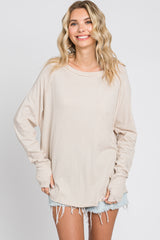 Beige Exposed Seam Long Sleeve Maternity Top