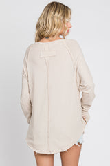 Beige Exposed Seam Long Sleeve Top