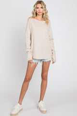 Beige Exposed Seam Long Sleeve Top