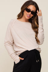 Beige Exposed Seam Long Sleeve Maternity Top