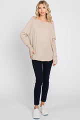 Taupe Exposed Seam Long Sleeve Top