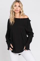 Black Exposed Seam Long Sleeve Maternity Top