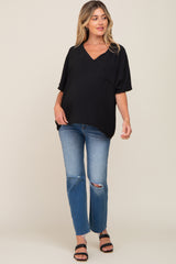 Black Oversized V-Neck Pocket Front Maternity Blouse