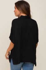 Black Button Up Dolman Short Sleeve Maternity Top