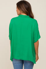 Green Button Up Dolman Short Sleeve Maternity Top