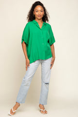 Green Button Up Dolman Short Sleeve Top