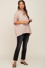 Taupe Button Up Dolman Short Sleeve Maternity Top