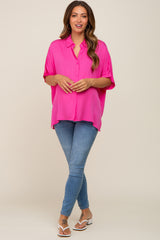 Fuchsia Button Up Dolman Short Sleeve Maternity Top